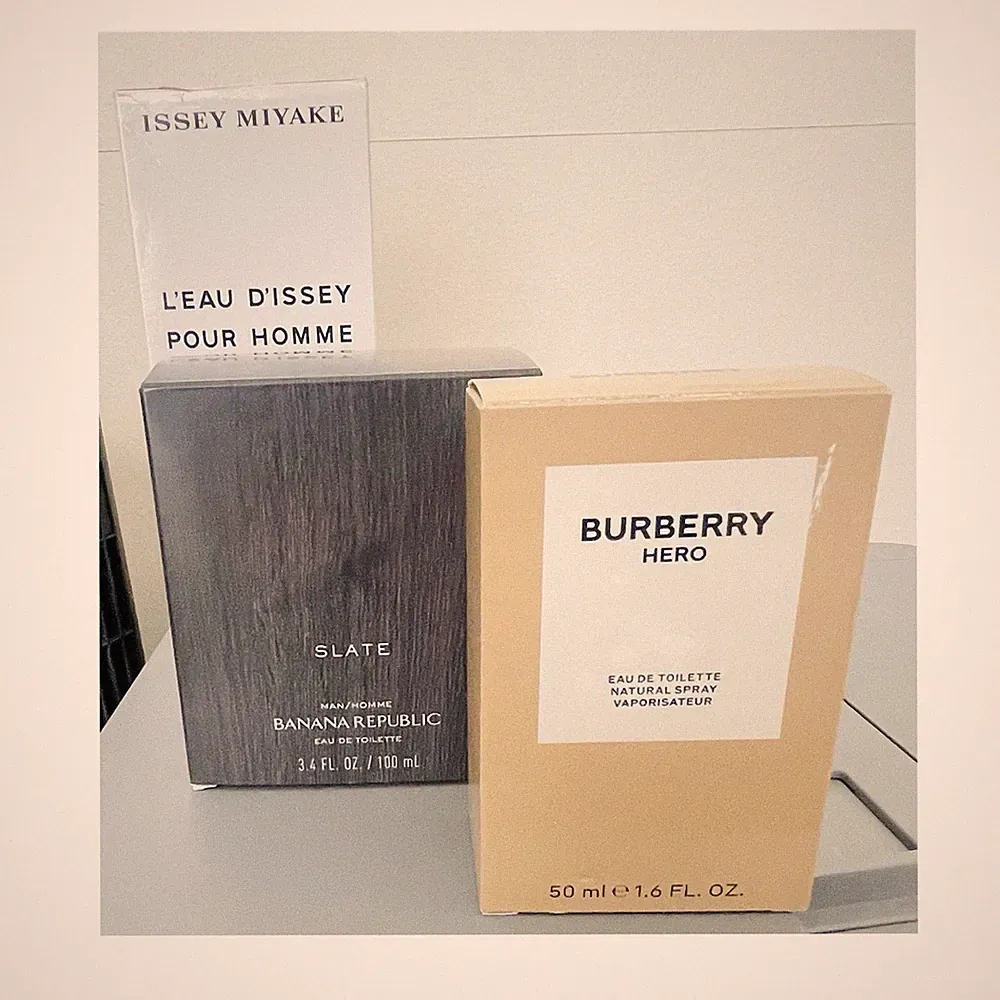 Issey Miyake L'Eau d'Issey, Banana Republic Slate, Burberry Hero